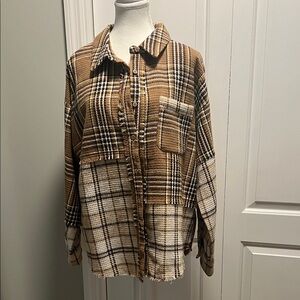 Very J Checkered Overshirt in Brown and Cream